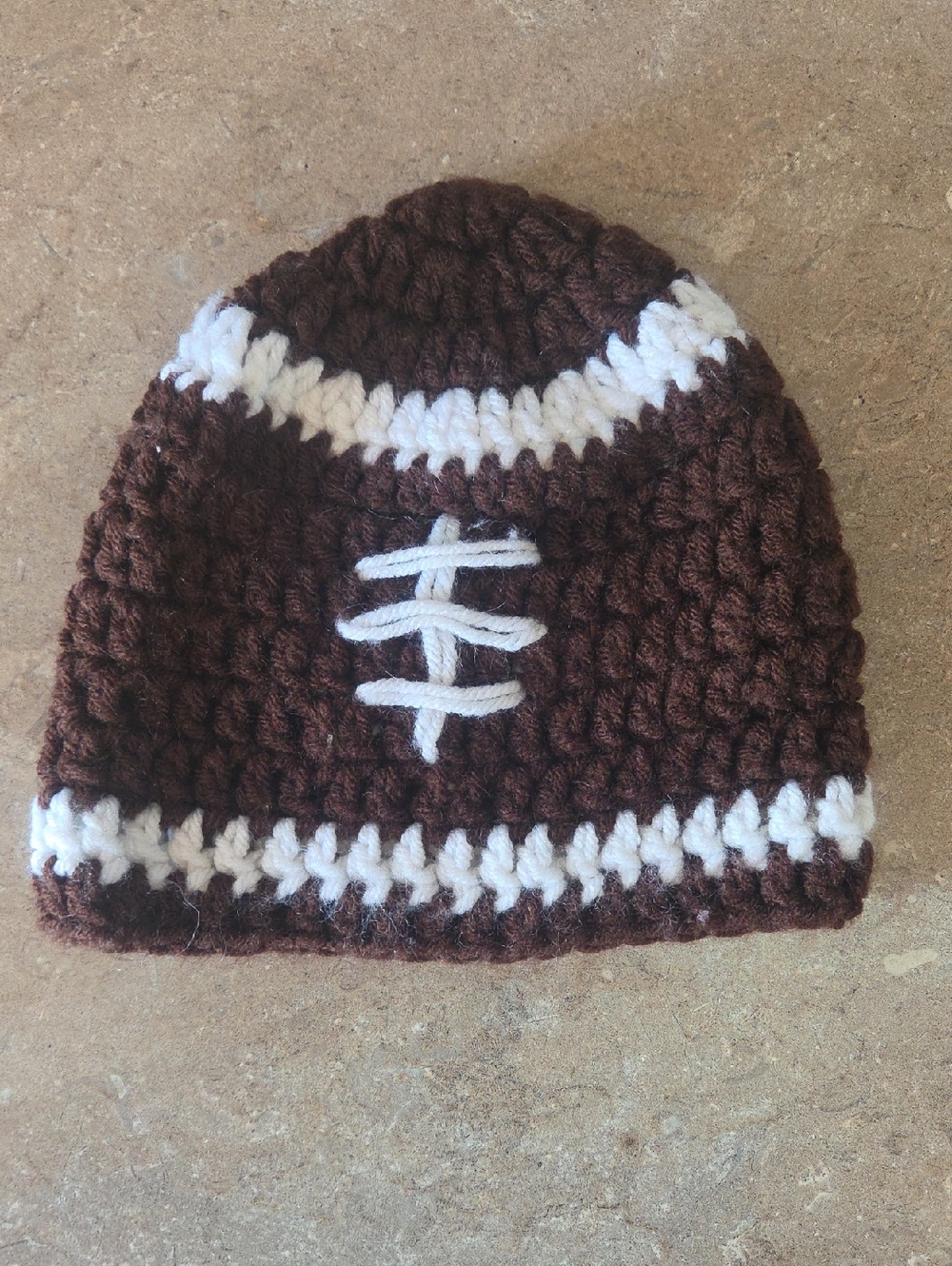 Toddler Brown & White Football Crochet Beanie 12month - 4T